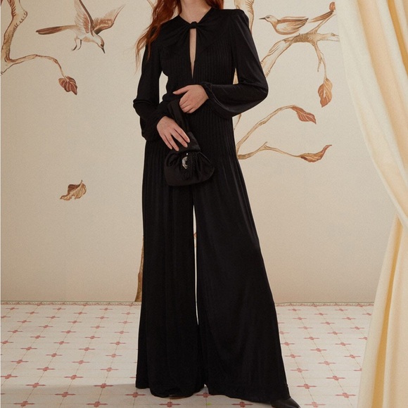 FARM Rio Pants - Farm Rio Black Long Sleeve Knot Jumpsuit